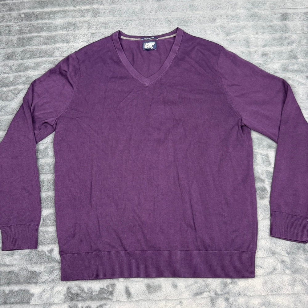 Lands' End Mens Purple 100% Supima Cotton V-Neck Pullover Sweater Large 42-44